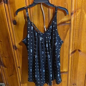Torrid Black Camisole with White Dots and Pineapple Print